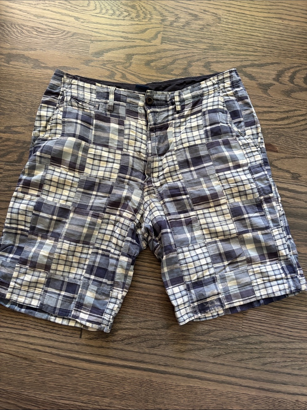 Falls Creek Men's Blue and White Plaid Cargo Shorts